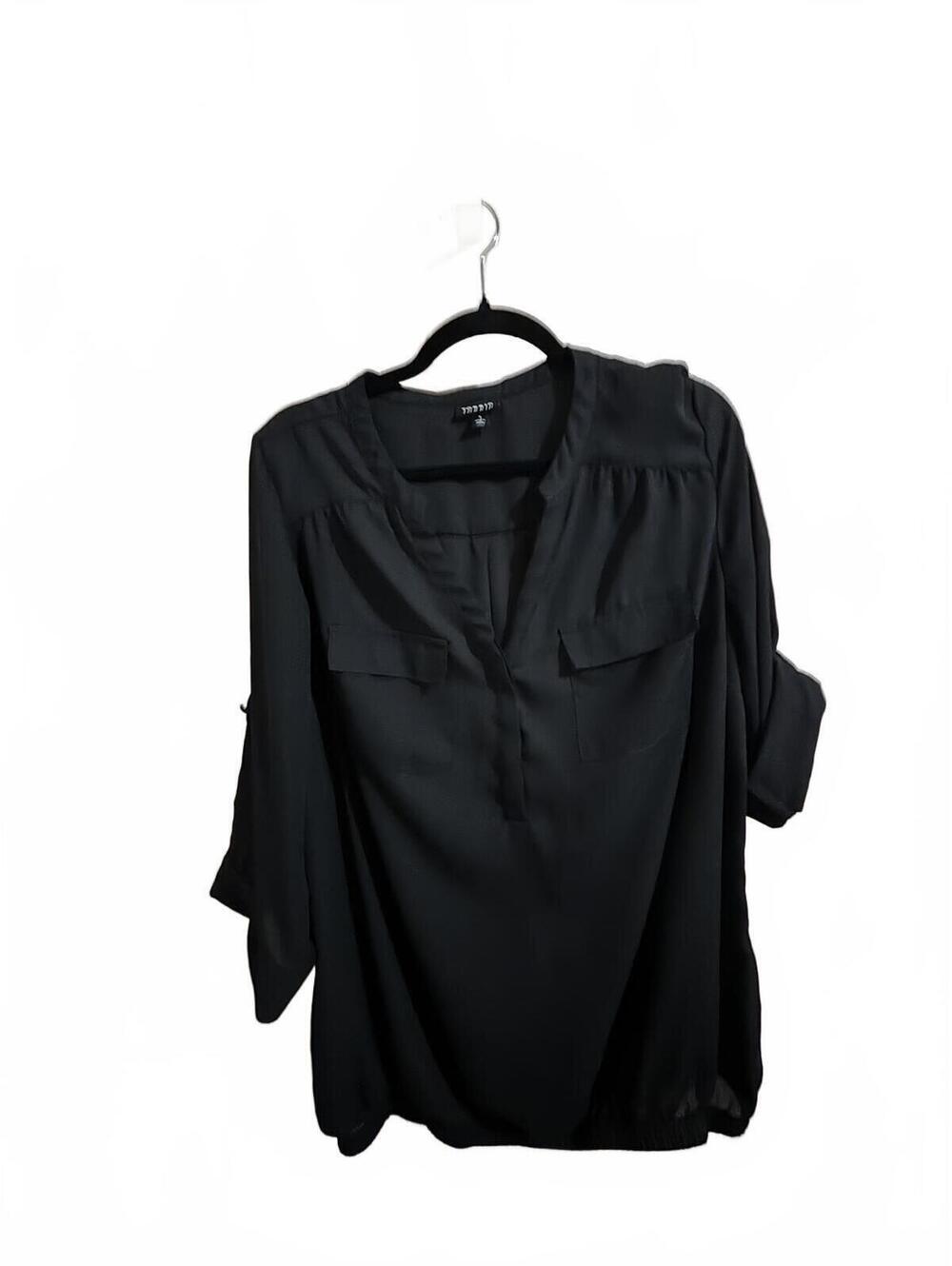 Torrid Harper Georgette Black Oversized Blouse Roll-Tab Sleeves V-neck size 1/XL